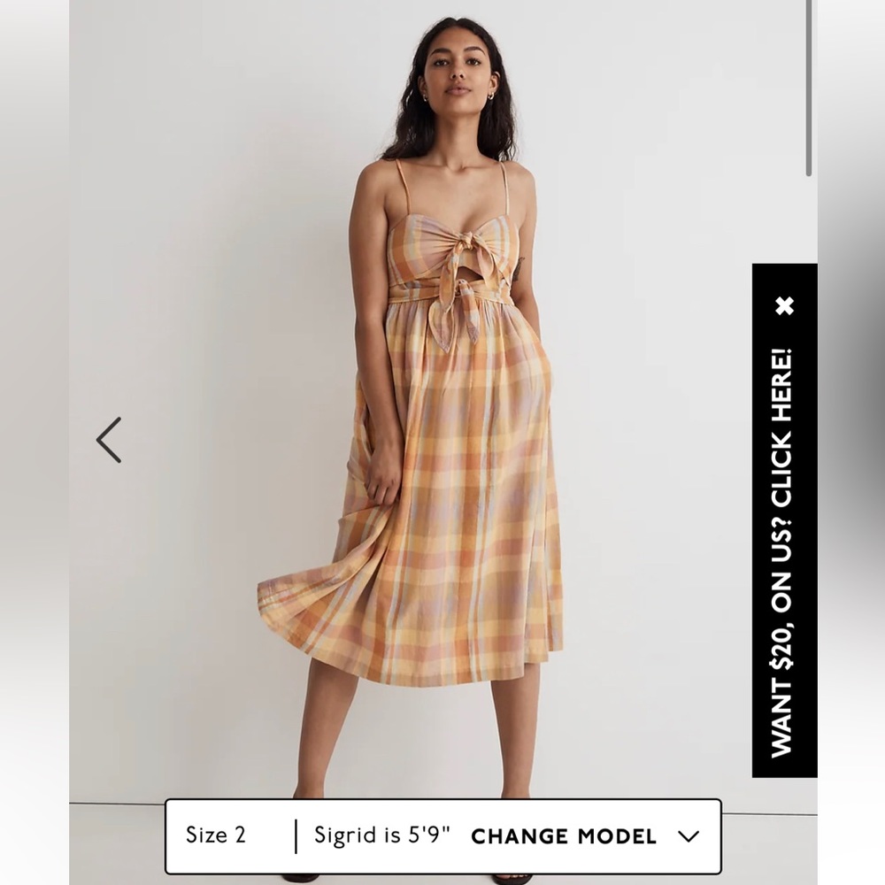 NWT Madewell Double-Tie Cutout Sweetheart Midi Dress - FITS LIKE SZ 10-12